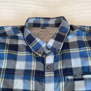 Eddie Bauer XXL Blue Plaid Short Sleeve Shirt